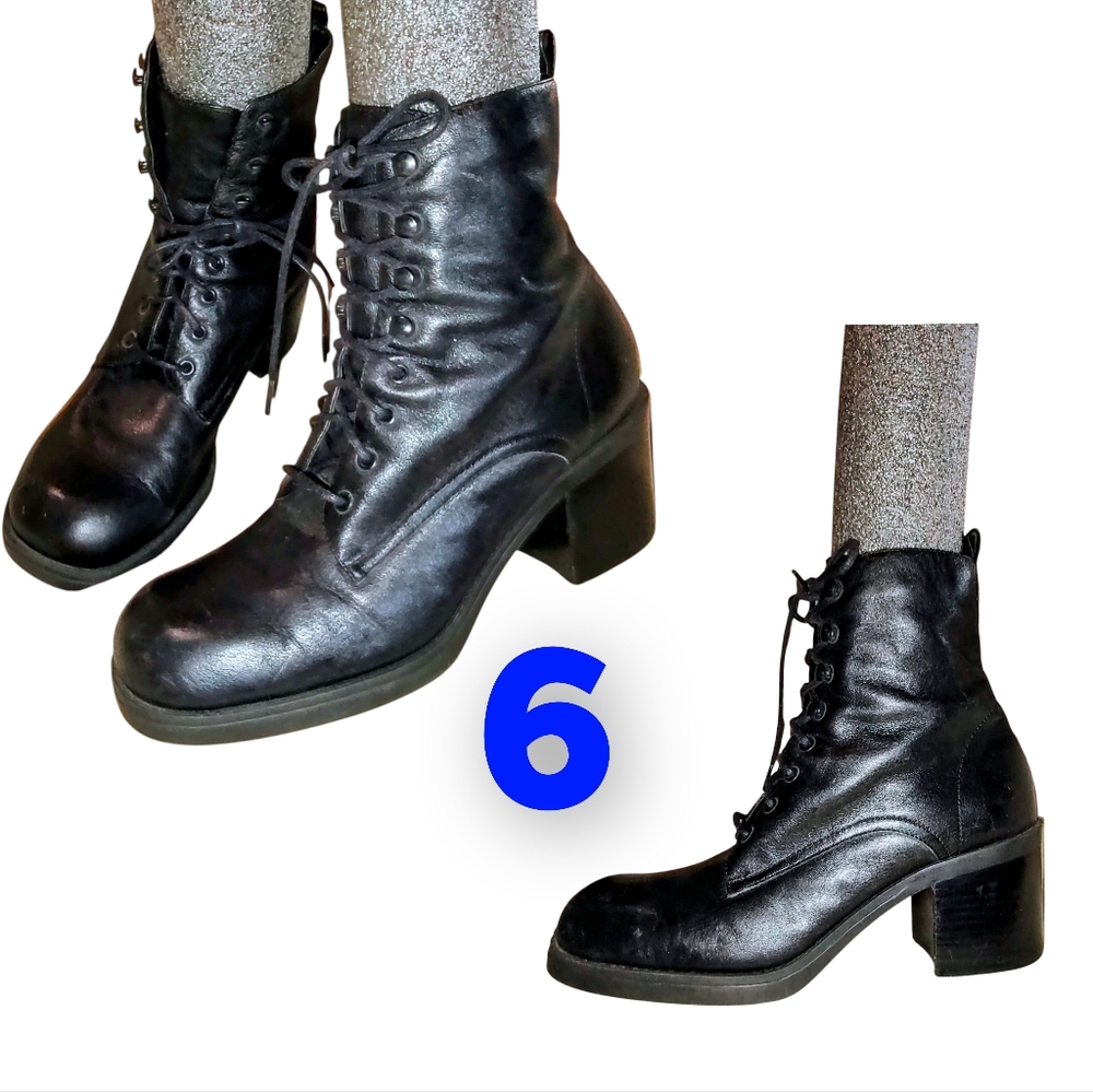 6 Over-Ankle Tall Leather Lace-Up Boots Chunky Goth Grunge